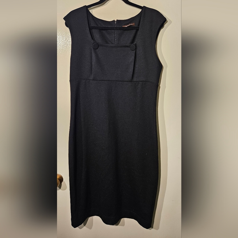 Adrienne Vittadini Black Sheath Dress Button Detail Square Neck Women's 12
